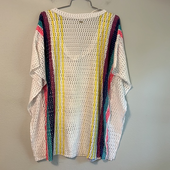 Roxy Open Knit Mesh Lace Multicolor Rainbow Poncho Cape Boho Crochet Coverup S - Picture 4 of 11